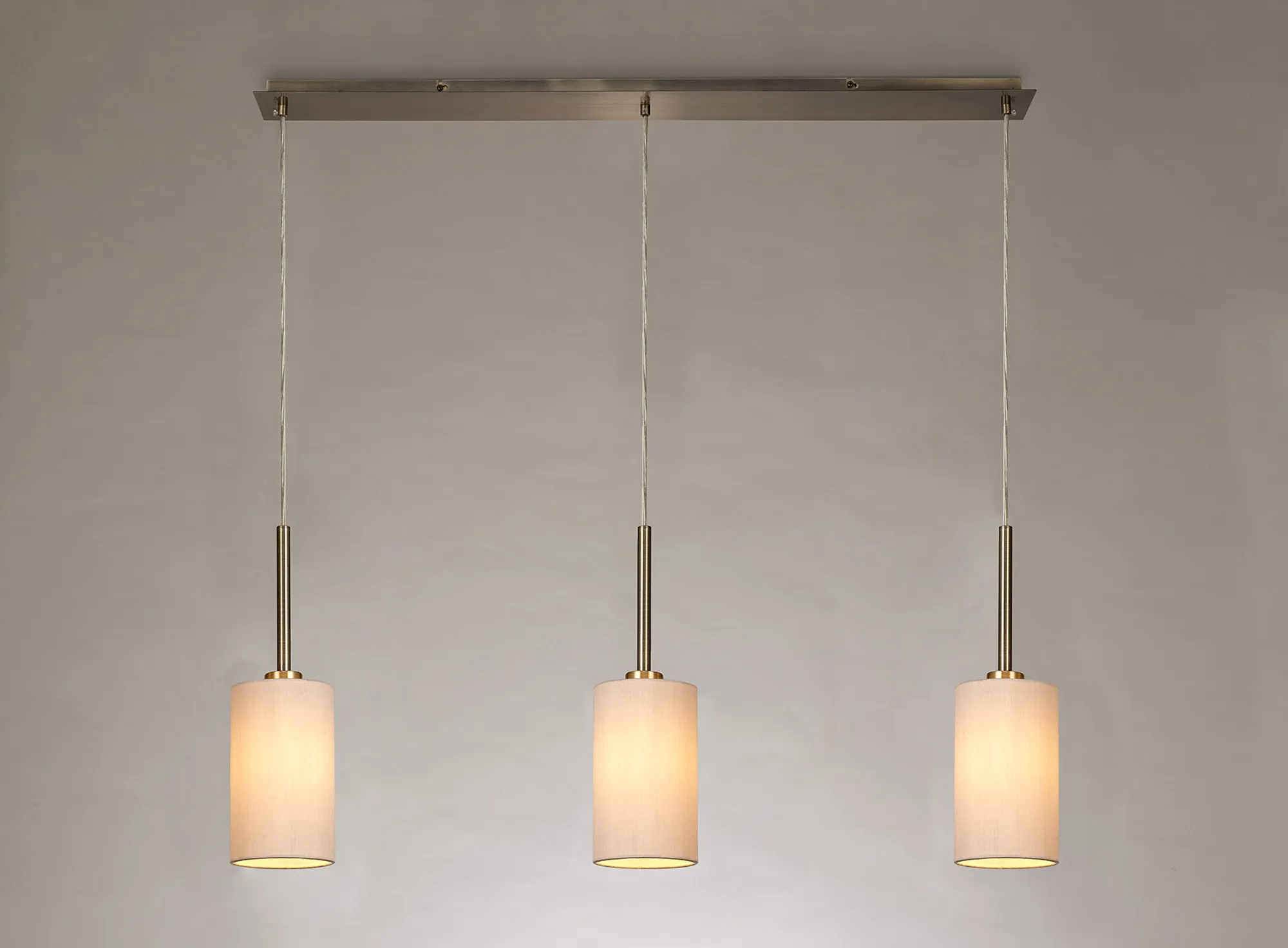 Baymont 12cm Shade 3 Light Pendant Antique Brass; Nude Beige/Moonlight DK0771  Deco Baymont AB NU